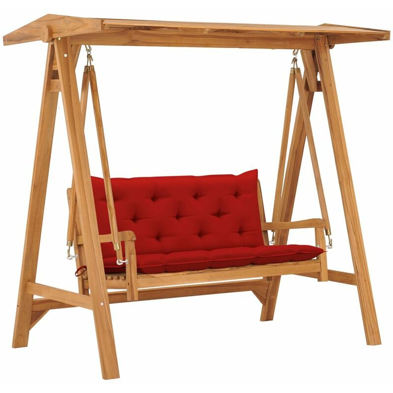 

Banco columpio madera maciza de teca con cojin rojo 170 cm