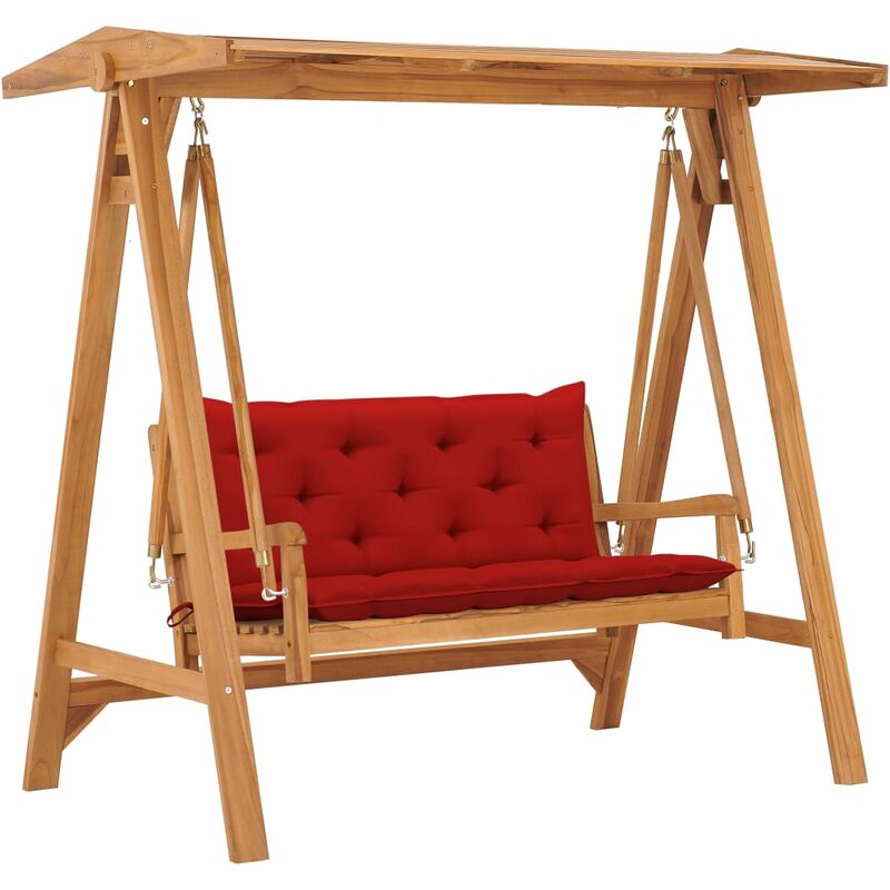 

Banco columpio madera maciza de teca con cojín rojo 170 cm
