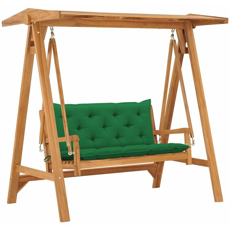 

Banco columpio madera maciza de teca con cojin verde 170 cm