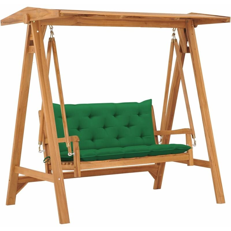 

Banco columpio madera maciza de teca con cojín verde 170 cm