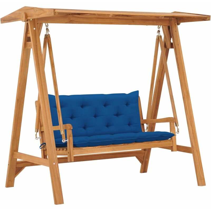 

Youthup - Banco columpio madera maciza de teca con cojín azul 170 cm