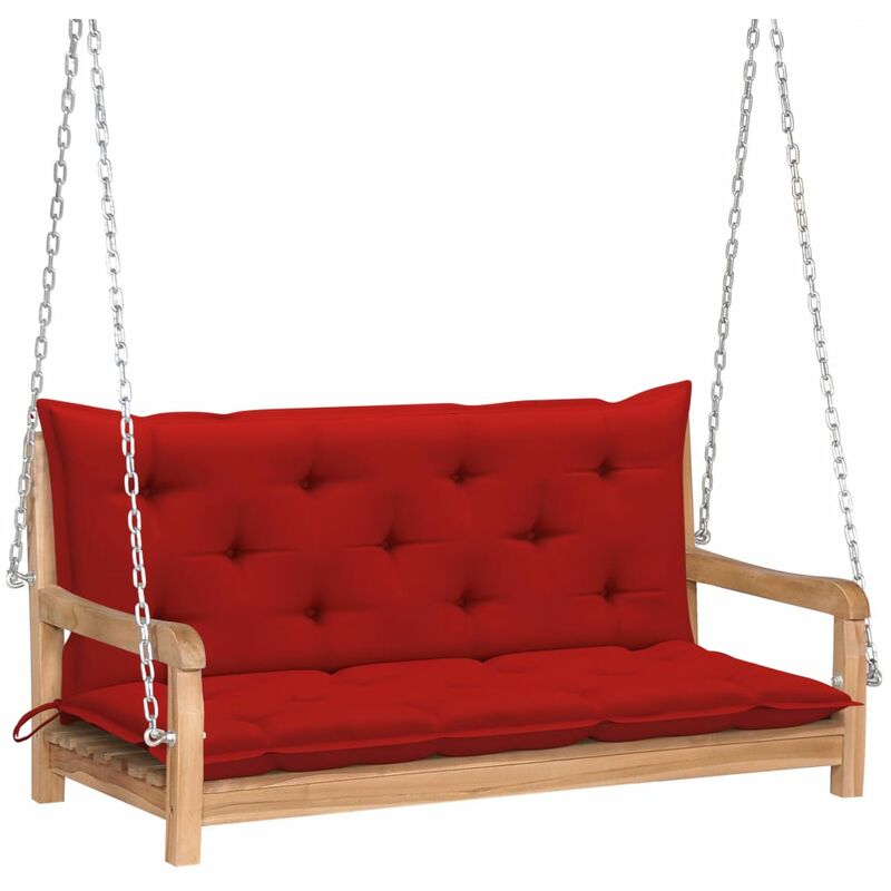 

Banco columpio madera maciza de teca con cojín rojo 120 cm