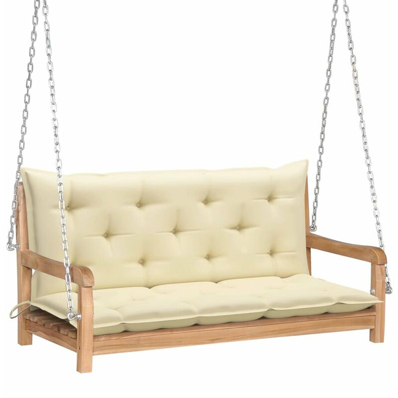 

Banco columpio madera maciza teca con cojin blanco crema 120 cm