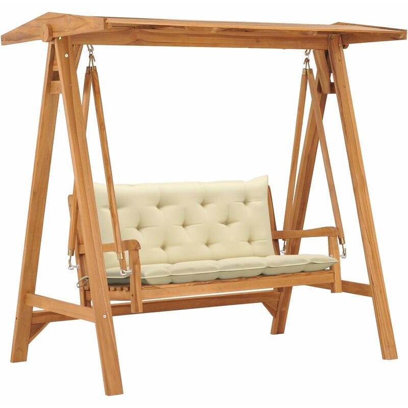 

Youthup - Banco columpio madera maciza teca con cojín blanco crema 170 cm