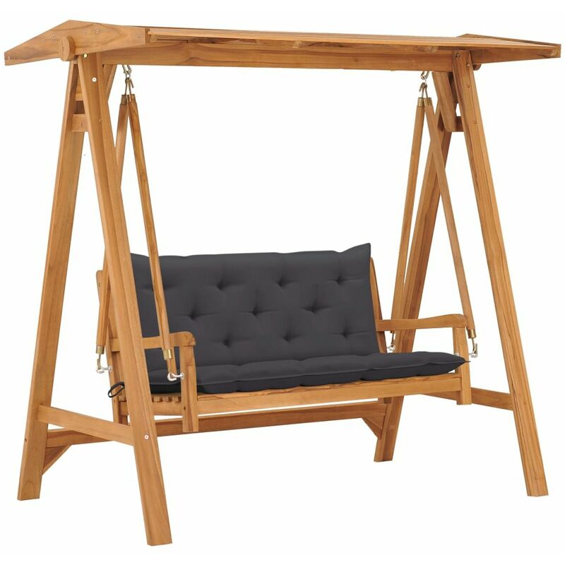 

Banco columpio madera maciza teca y cojin gris antracita 170 cm