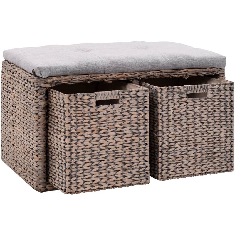 

Banco con 2 cestas hierba marina 71x40x42 cm gris - Gris