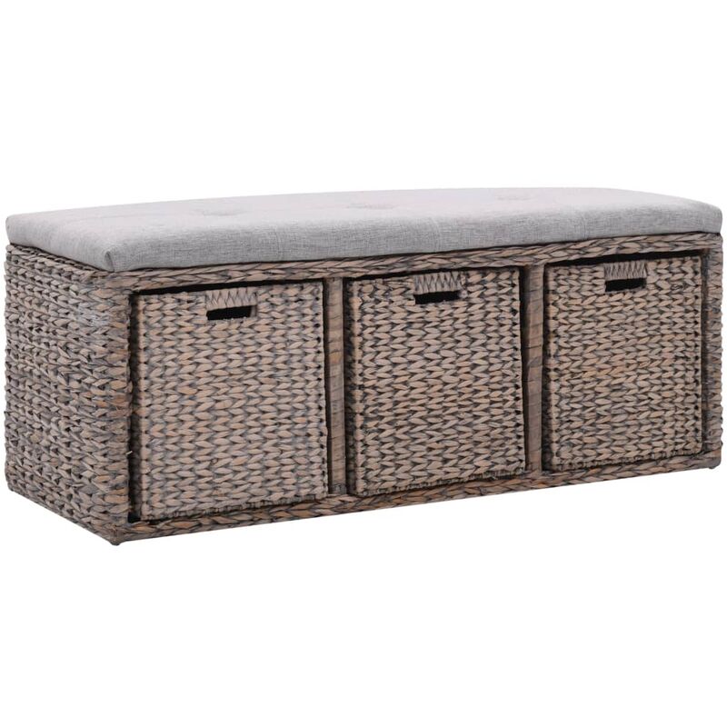 

vidaXL Banco con 3 Cestas Hierba Marina 105x40x42 cm Gris - Gris