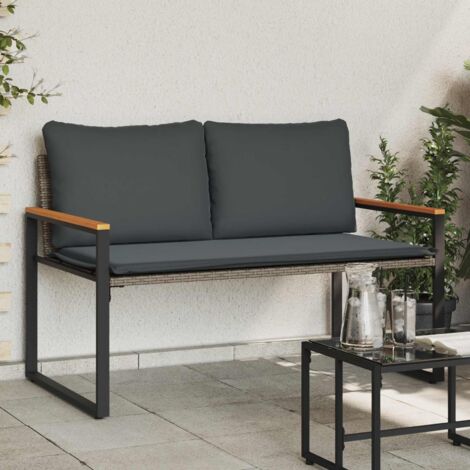 Banco con cojín Gris y Gris Oscuro 115 x 65 x 72 cm Ratán
