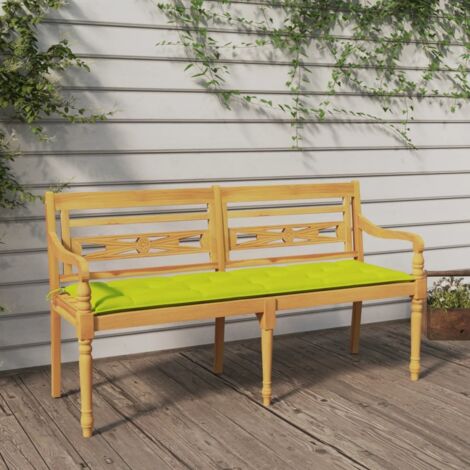 Banco  con cojín verde brillo madera maciza teca 150 cm