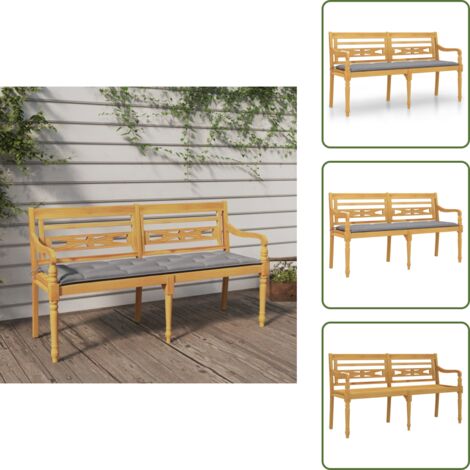 Banco con cojín - vidaXL Banco Batavia con cojín gris madera maciza de teca 150 cm - Banco de jardín