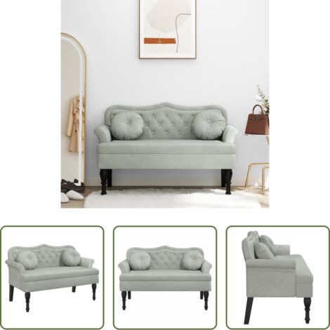 Banco con cojines -  Banco con cojines gris claro 120,5x65x75 cm terciopelo
