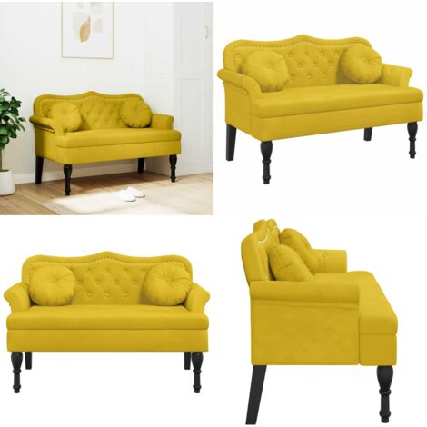 Banco con cojines terciopelo amarillo 120,5x65x75 cm - Banco de oficina - Banco de estar