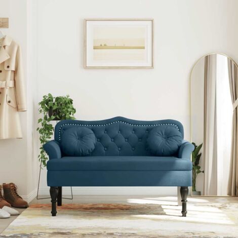 Banco con cojines terciopelo azul 120,5x65x75 cm