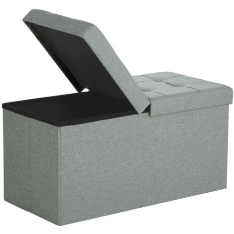 Banco con espacio de almacenamiento cómoda con tapa plegable capacidad de carga 300 kg 80 litros 76 x 38 x 38 cm imitación lino gris claro moteado 120000427