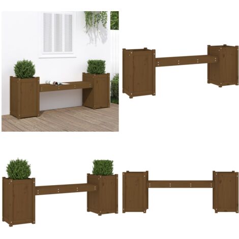 Banco con jardineras madera maciza pino marrón miel 180x36x63cm - Jardineras - Banco con jardineras
