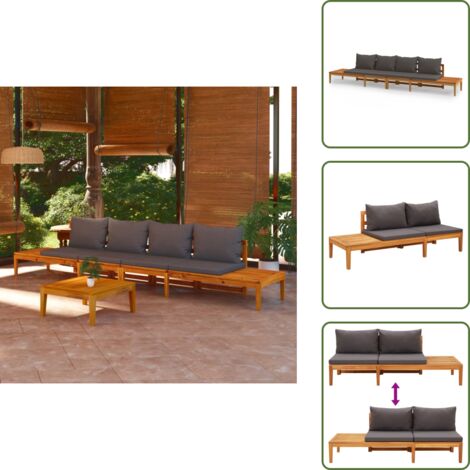 Banco con mesa - vidaXL Bancos de jardín con cojines gris oscuro 2 uds madera acacia - Cojín para banco