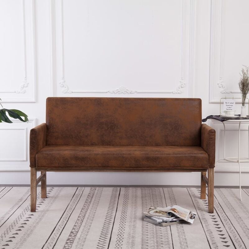 

Banco con reposabrazos piel de ante artificial marron 140 cm