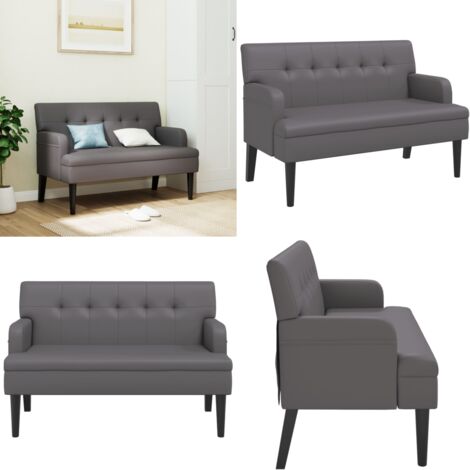 Banco con respaldo cuero sintético gris 112x65,5x75 cm - Banco cuero sintético - Banco gris