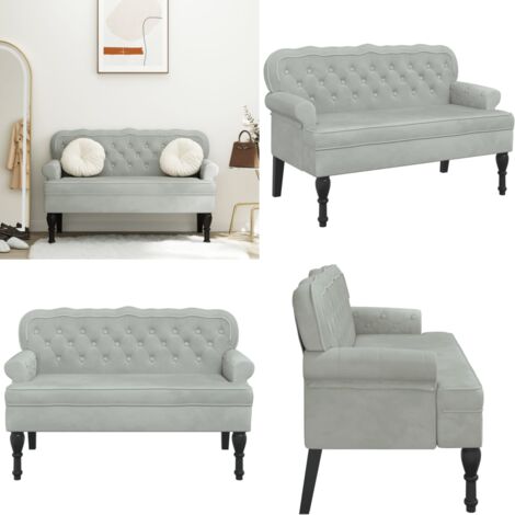 Banco con respaldo de terciopelo gris claro 119,5x64,5x75 cm - Banco de oficina - Banco de estar