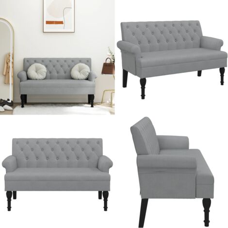 Banco con respaldo tela gris claro 120x62x75,5 cm - Banco de madera - Banco gris claro