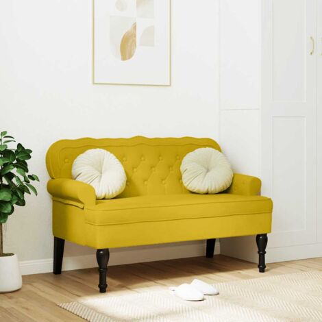 Banco con respaldo terciopelo amarillo 119,5x64,5x75 cm