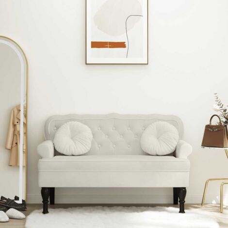 Banco con respaldo terciopelo color crema 119,5x64,5x75 cm