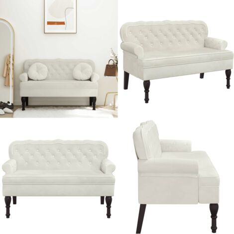 Banco con respaldo terciopelo color crema 119,5x64,5x75 cm - Banco con respaldo - Banco de madera