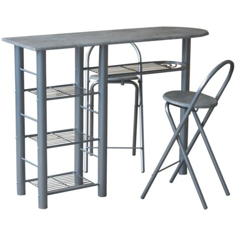 banco cucina con due sgabelli in metallo grigio e legno, 120x40x88 cm