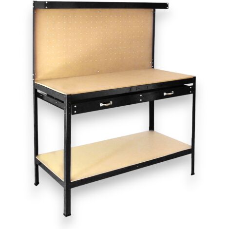Banco da lavoro 120x60 cm con struttura in metallo e ripiani in MDF