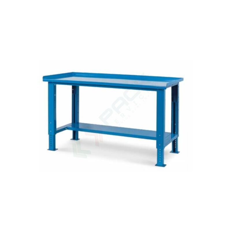 Image of Pack Services - Banco da lavoro con piano in acciaio, Mis. 2007 l x 705 p x 740/1100 h mm, con gambe regolabili, colore blu - Blu