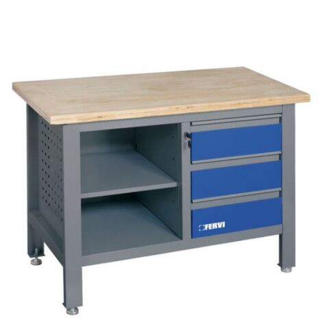 Banco da lavoro con piano in legno e cassettiera 1200 mm Fervi b009/a1