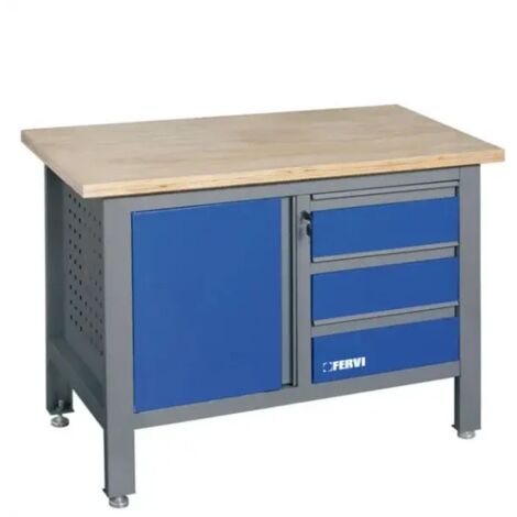 Banco da lavoro con piano in legno e cassettiera 1200 mm Fervi b009/b1
