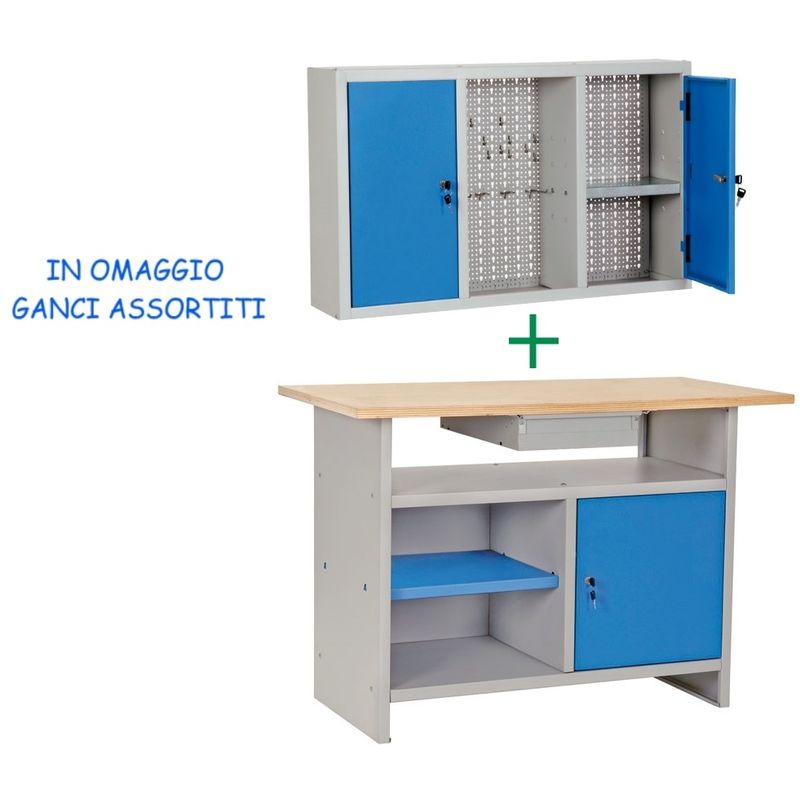 Banco Da Lavoro HOMCOM Con Pannello Forato - Scrivania Per Garage Con Cassetto E Armadio 98.5x48x140cm - Foto 8