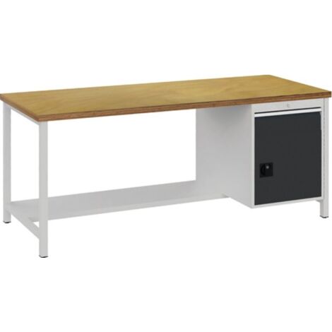 Banco da lavoro grigio chiaro B2000xH859xT750mm faggio multistrato 40mm 1 cassetto 1 porta