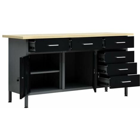 Banco da Lavoro Nero 160x60x85 cm in Acciaio