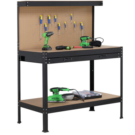Banco da Lavoro Officina Porta Utensili da Parete Ganci e Cassetti 90x48x140cm