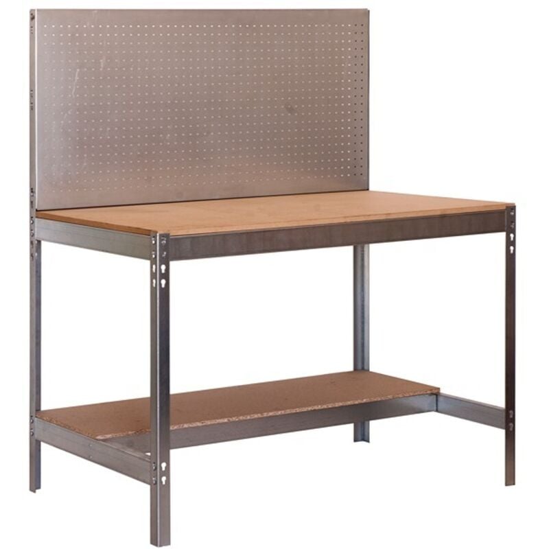 SimonRack Banco da Lavoro con Pannello Forato – Portata 400 kg – 1445x910x610 mm – Tavolo Officina Fai da Te – Zincato/Legno – BT-2