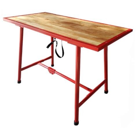 Banco da lavoro per officina - tavolo pieghevole in legno e acciaio per il fai da te - 120 cm (L) x 62,5 (P) cm x 83 cm (H)