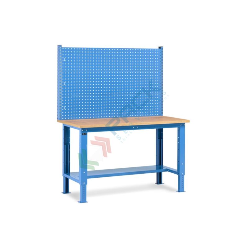 Image of Pack Services - Banco da lavoro con piano in legno e parete, 150 cm - Blu