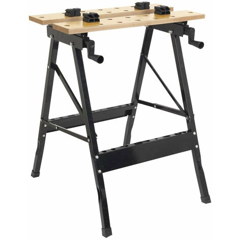Banco da Lavoro Pieghevole 56x62x77 cm in Acciaio con Piano in Legno Nero