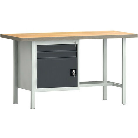 Banco da lavoro PW 700 L. 1500xP700xH840 mm faggio Multiplex grigio chiaro, RAL 7035 Grigio antracite, RAL 7016 2 cassetti 1 anta