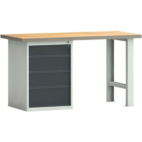 Banco da lavoro PW 700 l.1500xP700xH840 mm faggio Multiplex grigio chiaro, RAL 7035 grigio antracite, RAL 7016 4 cassetti