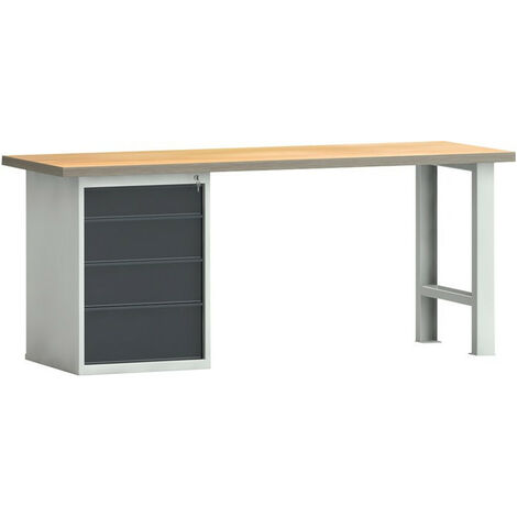 Banco da lavoro PW 700 l.2000xP700xH840 mm faggio Multiplex grigio chiaro, RAL 7035 grigio antracite, RAL 7016 4 cassetti