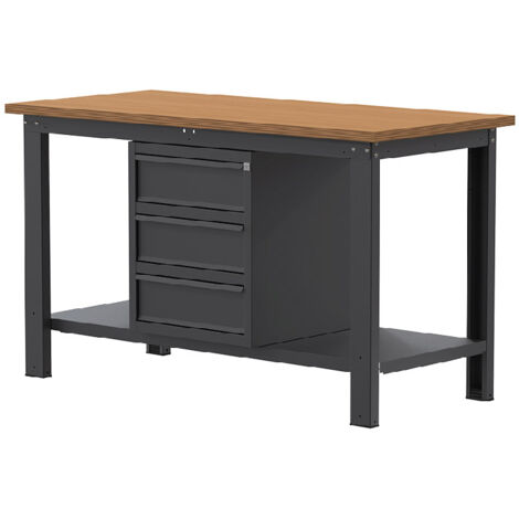 Banco da lavoro SOGI X3N102L - 1.5 m - piano in legno - 3 cassetti - grigio antracite
