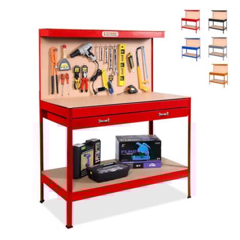 STARK Banco da lavoro tavolo con pannello e cassetto per officina Max 120x60x150cm