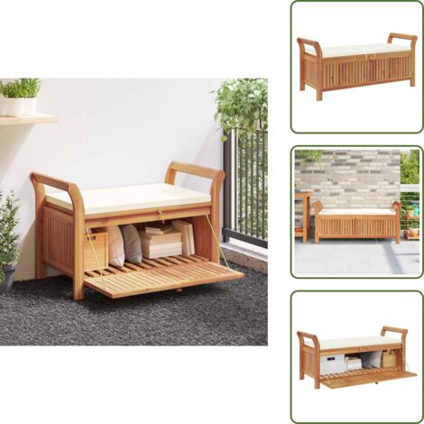 Banco de acacia - vidaXL Banco almacenaje jardín con cojín madera maciza de acacia 126cm - Banco exterior