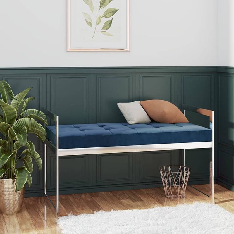 

Banco de acero inoxidable y terciopelo azul 97 cm