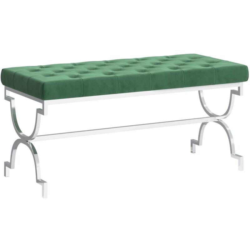 

vidaXL Banco de acero inoxidable y terciopelo 99 cm verde oscuro - Verde