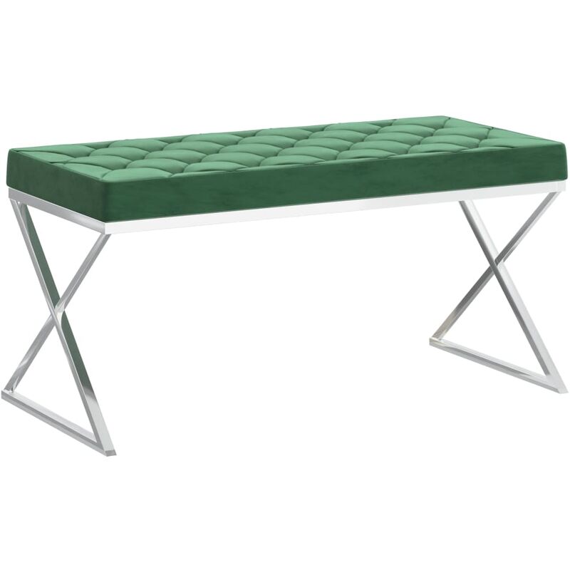 

vidaXL Banco de acero inoxidable y terciopelo 97 cm verde oscuro - Verde