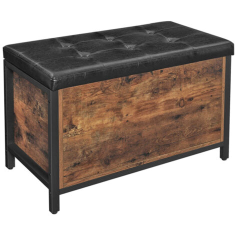 Banco de almacenaje asiento tapizado final de cama para pasillo dormitorio salón metal fácil montaje estilo industrial pu negro marrón rústico 120004171